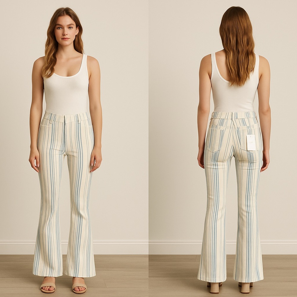 Cello Blue and White Striped Flare Jeans